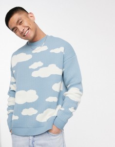 Джемпер в стиле oversized с рисунком облаков ASOS DESIGN-Синий