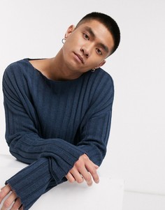 Синий свободный джемпер в рубчик с вырезом лодочкой ASOS DESIGN