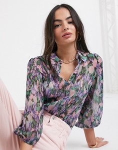 Фиолетовая полупрозрачная рубашка с принтом River Island-Розовый