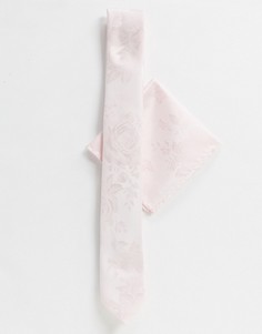 Светло-розовый свадебный галстук и платок для пиджака с цветочным рисунком Twisted Tailor