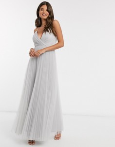 Серебристое платье макси на бретельках ASOS DESIGN-Серебряный