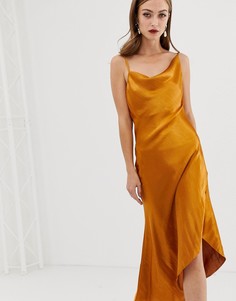 Атласное платье-комбинация миди ASOS DESIGN-Золотой