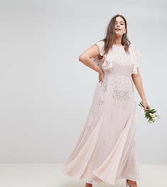 Платье макси с декоративной отделкой и рукавами "ангел" ASOS DESIGN Curve-Розовый