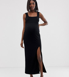 Платье макси с квадратным вырезом и разрезом ASOS DESIGN Maternity-Черный