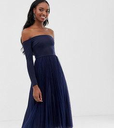 Плиссированное платье миди с широким вырезом ASOS DESIGN Tall-Синий