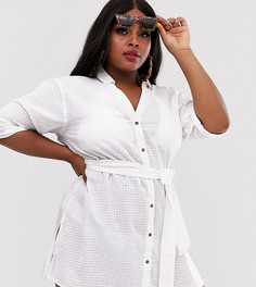 Фактурная пляжная рубашка с поясом на талии ASOS DESIGN Curve-Белый
