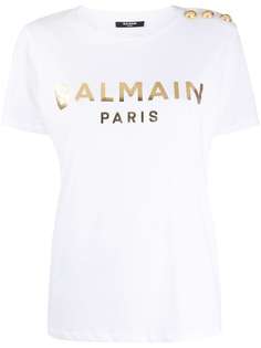 Balmain футболка с декоративными пуговицами и логотипом
