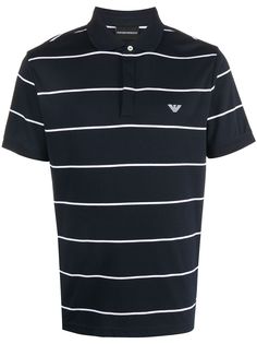 Emporio Armani striped embroidered logo polo shirt