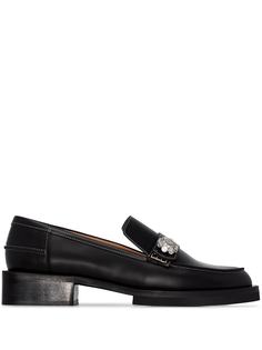 GANNI Black crystal detail leather loafers