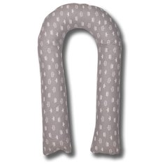 Подушка Body Pillow для беременных U холлофайбер, с наволочкой из хлопка серый в белых коронах