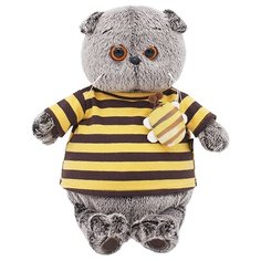 Мягкая игрушка Basik&Co Кот Басик в полосатой футболке с пчелой 25 см