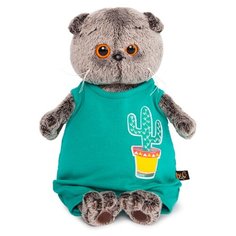 Мягкая игрушка Basik&Co Кот Басик в изумрудном комбинезоне с кактусом 30 см