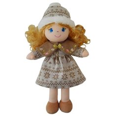 Мягкая игрушка ABtoys Кукла в бежевой шапочке и фетровом платье 36 см