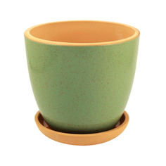 Горшок цветочный с поддоном Ломоносовская керамика 1,0л., d 14см.,h 12,0см, покрыт цветной глазурью.