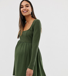Кроткое приталенное платье с длинными рукавами ASOS DESIGN Maternity-Зеленый