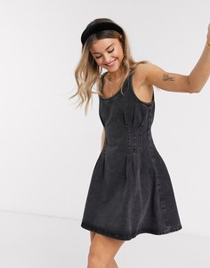Черное джинсовое платье мини со складками ASOS DESIGN-Черный