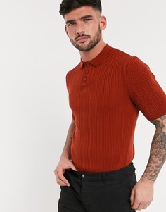 Обтягивающая футболка-поло в рубчик ASOS DESIGN-Коричневый