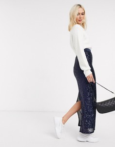 Синяя юбка-карандаш макси с пайетками ASOS DESIGN-Мульти