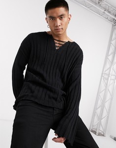 Черный oversized-джемпер в рубчик ASOS DESIGN