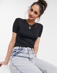 Черная футболка в рубчик Miss Selfridge-Черный