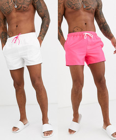 Набор из 2 коротких шортов для плавания (неоново-розовые / белые) ASOS DESIGN - Скидка-Мульти