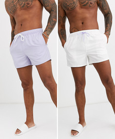 Набор из 2 коротких шортов для плавания (лавандовые / белые) ASOS DESIGN - Скидка-Мульти