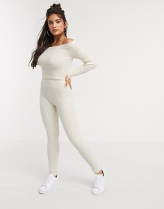 Пушистые вязаные леггинсы от комплекта для дома в рубчик ASOS DESIGN-Кремовый