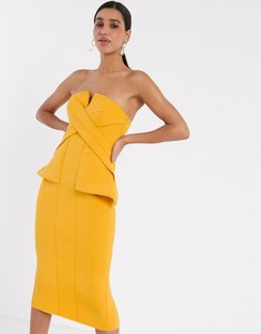 Платье-футляр миди горчичного цвета с лифом бандо ASOS DESIGN-Желтый