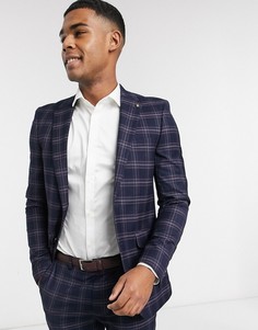 Темно-синий приталенный пиджак в шотландскую клетку Burton Menswear