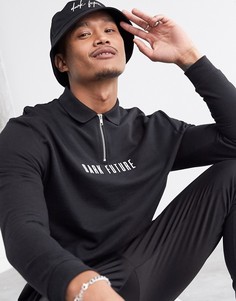 Поло свободного кроя из черного флиса с логотипом ASOS DESIGN x Dark Future-Черный