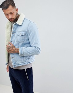 Синяя выбеленная джинсовая куртка с подкладкой из искусственного меха ASOS DESIGN-Синий