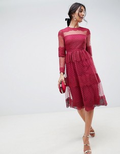 Платье миди с длинными рукавами ASOS DESIGN-Красный