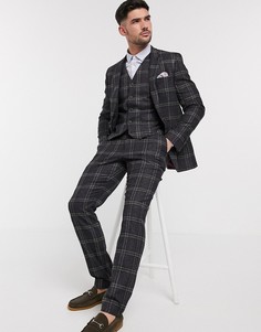 Коричневые узкие брюки в клетку с добавлением шерсти ASOS DESIGN wedding-Коричневый