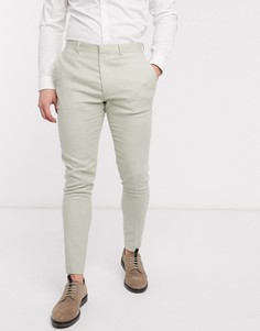 Брюки скинни в ломаную клетку из смеси хлопка и льна ASOS DESIGN wedding-Зеленый