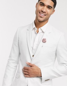 Светло-серый приталенный пиджак из эластичной смеси хлопка и льна ASOS DESIGN wedding