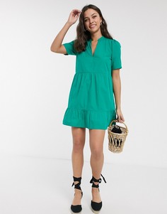 Зеленое хлопковое свободное платье мини ASOS DESIGN-Зеленый
