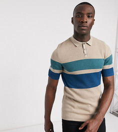 Бежевая фактурная футболка-поло с полосами ASOS DESIGN Tall-Бежевый