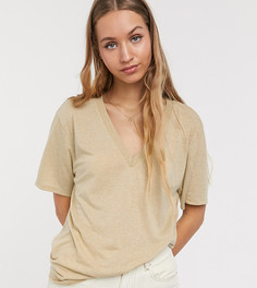 Бежевая футболка прямого кроя с V-образным вырезом ASOS DESIGN Tall-Бежевый