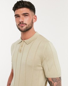 Бежевая футболка-поло в рубчик ASOS DESIGN-Бежевый