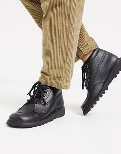 Черные высокие кожаные ботинки на плоской подошве Kickers-Черный