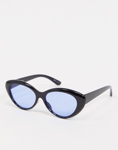 Черные солнцезащитные очки "кошачий глаз" с голубыми стеклами Pieces-Черный