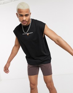 Oversized-футболка без рукавов с принтом флага ASOS DESIGN-Черный