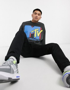 Темно-серый свитшот в стиле oversized с принтом "MTV" ASOS DESIGN-Черный