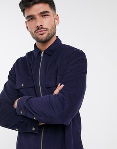 Темно-синяя вельветовая рубашка на молнии ASOS DESIGN-Темно-синий