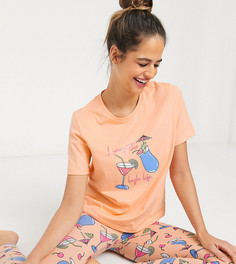 Эксклюзивная пижама с леггинсами и надписью "living the high life" ASOS DESIGN Tall-Розовый
