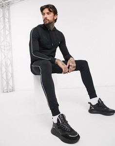 Черный облегающий костюм с худи и окантовкой ASOS DESIGN