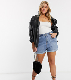 Синие джинсовые шорты с завышенной талией ASOS DESIGN Curve-Синий