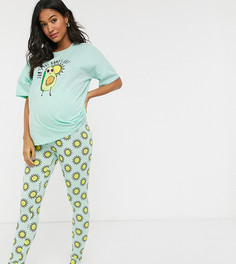 Пижама с принтом авокадо и леггинсами эксклюзивно для ASOS DESIGN Maternity-Синий