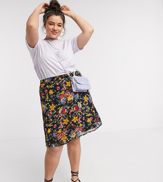 Мини-юбка с цветочным принтом в винтажном стиле Wednesdays Girl Curve-Черный