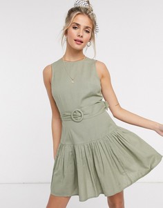 Платье мини цвета хаки с поясом ASOS DESIGN-Зеленый